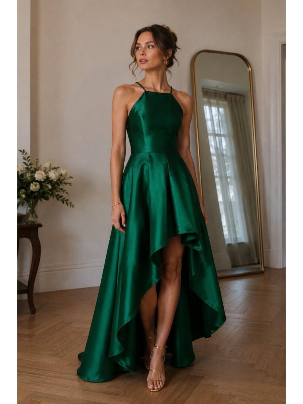 Lulus Broadway Show Dress Sz Small Emerald Green Taffeta High Low Gown Formal